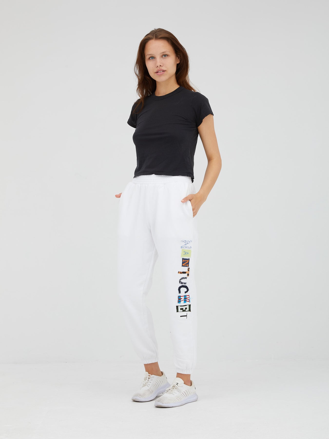 Mixed Fabric Letter Sweatpants