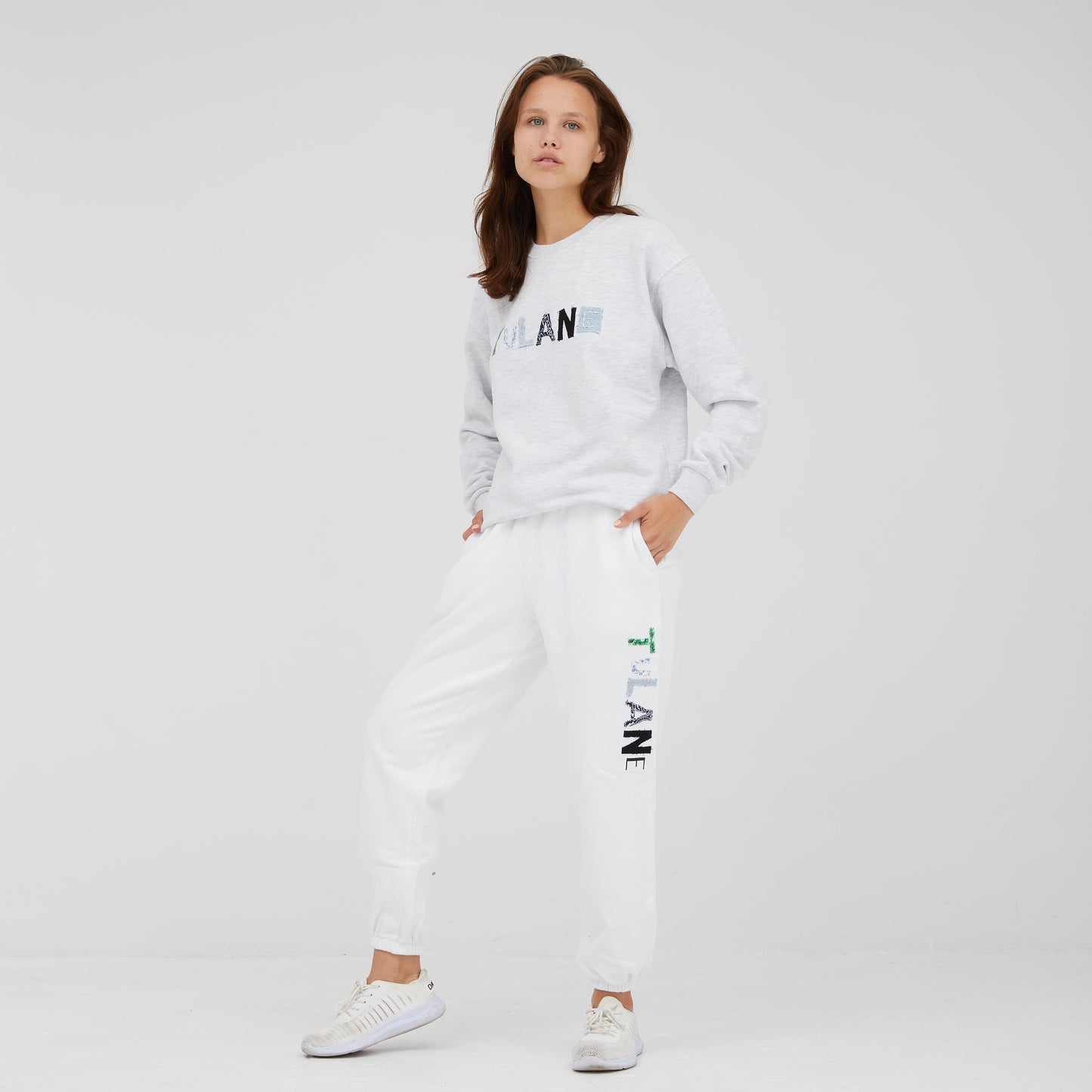 Mixed Fabric Letter Sweatpants