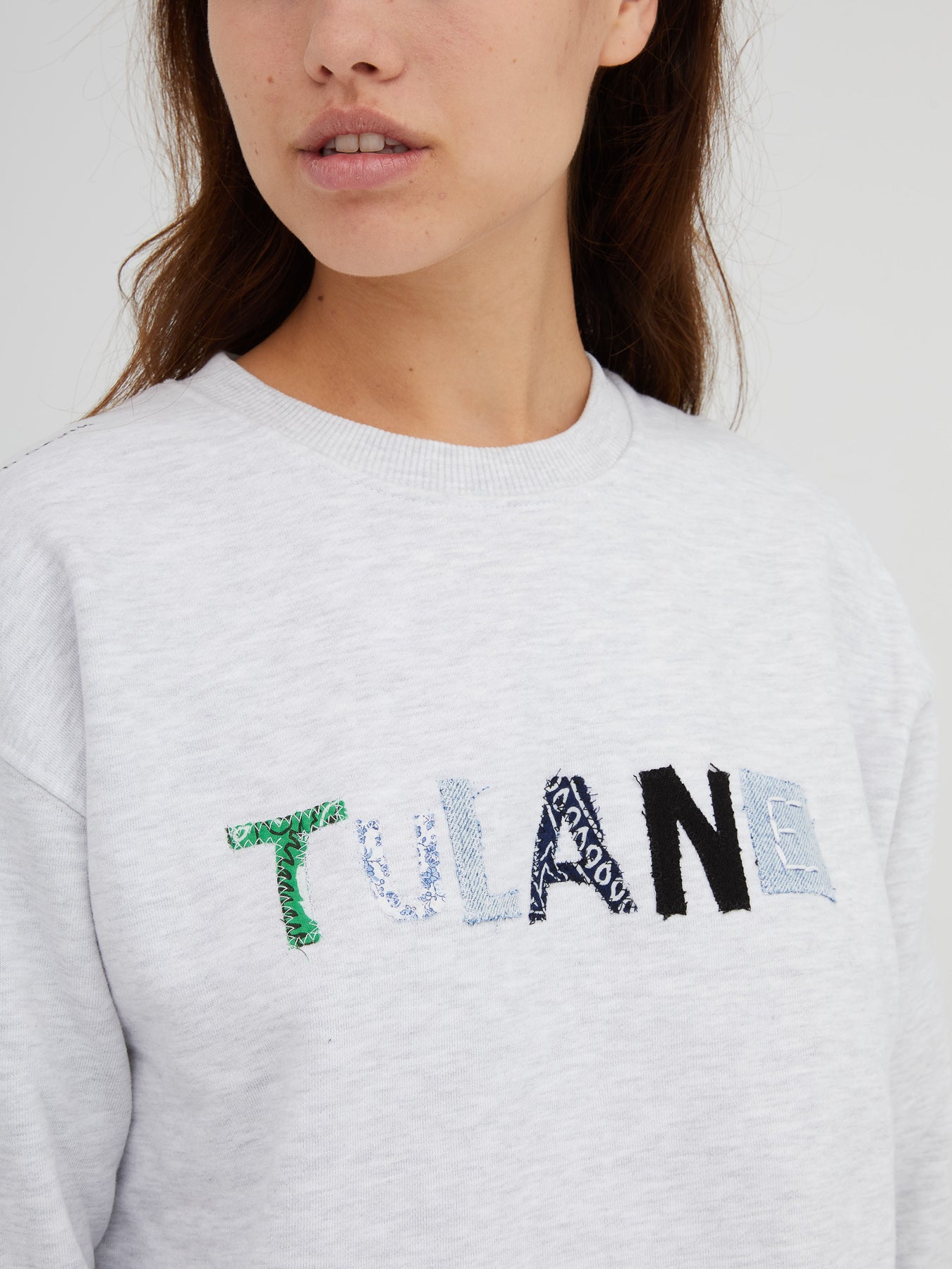 Mixed Fabric Letter Sweatshirt