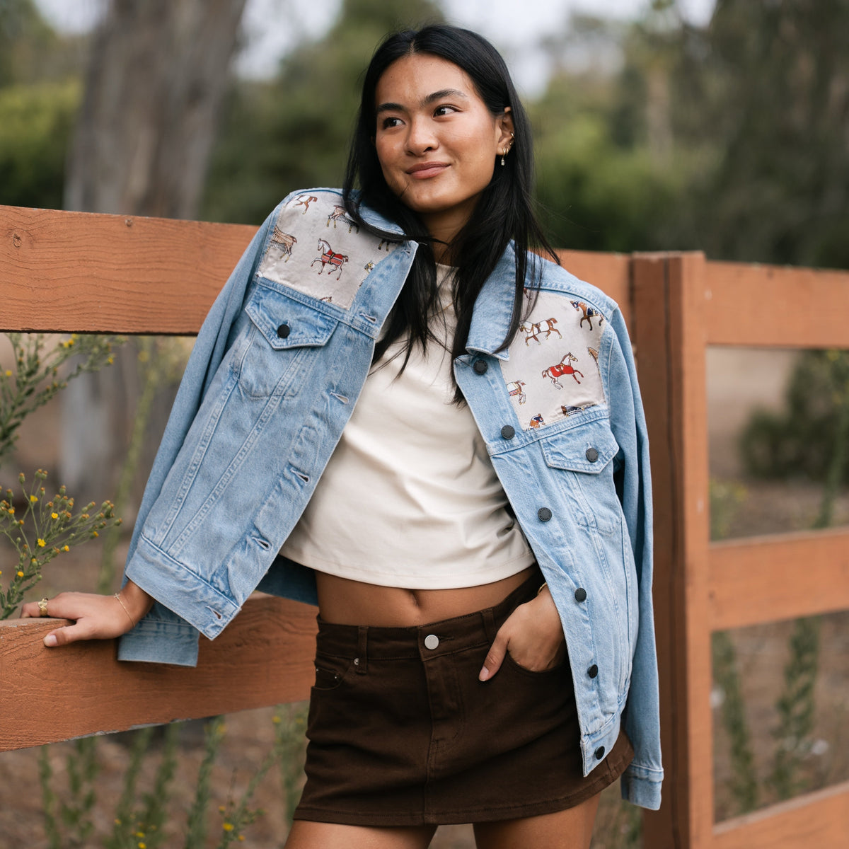 Horse Scarf Denim Jacket